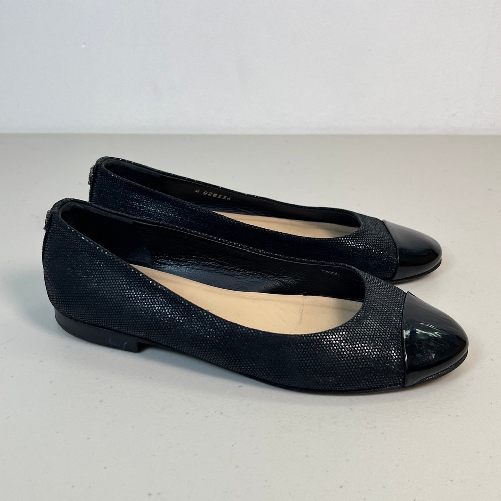 100% Authentic Chanel Black Leather Cap Toe Ballet Flats Shoes Size 35.5 5.5 - Picture 3 of 13